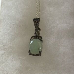 Jade Marcasite Filigree Sterling Pendant Necklace